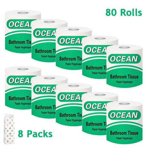 8 Packs(80 Rolls) Toilet Paper 100% Recycled 3-Ply Bath Tissue, Super Soft - Bosonshop
