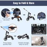 3 in 1 Foldable Aluminum Alloy Frame Pet Stroller with Detachable Carrier & Cup Holder, Up to 33 lbs