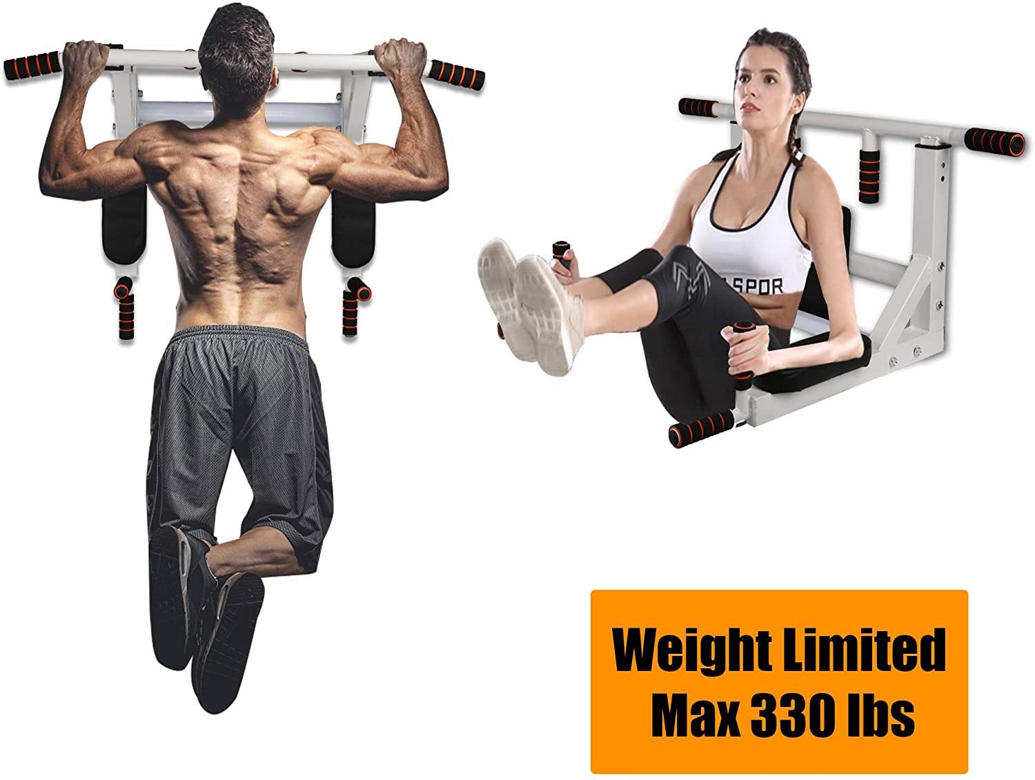 Wall Mounted Pull Up Bar Heavy Duty Steel Strength Training Indoor Fitness Equipment for Home Gym, Supports to 330 Lbs - Bosonshop