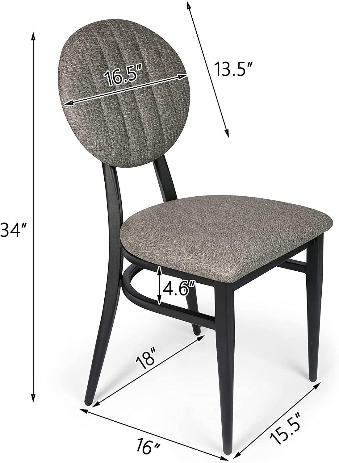 Set of 2 Mid-Century Modern Dining Room Chair with Round Striped Back Cushion Metal Frame Classy Kitchen Side Chair Simple Dining Chair, Grey - Bosonshop