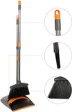 Broom and Dustpan Set Long Handle Lightweight and Robust Sweep Set Easy Assembly for Pet Hair Dirty Corners, Home Office, Grey + Orange - Bosonshop