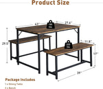 3 Piece Kitchen Table Set with 2 Benches, Wood Dining Table Set for 4-Person Space-Saving Dinette for Kitchen, Farmhouse Classic Modern Rustic Style Dining Table Furniture Set, Rustic Brown