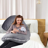 U/C/J-Shape Full Body Pillow 55 Inch Maternity Pillow with Washable Velvet Cover Nursing Support Cushion, Support for Back - Bosonshop
