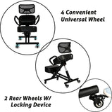 Ergonomic Kneeling Chair Office, Build Healthy Back & Upright Posture, Flexible& Lockable Wheels, Adjustable Knee Stool for Bedroom, Living Room - Bosonshop
