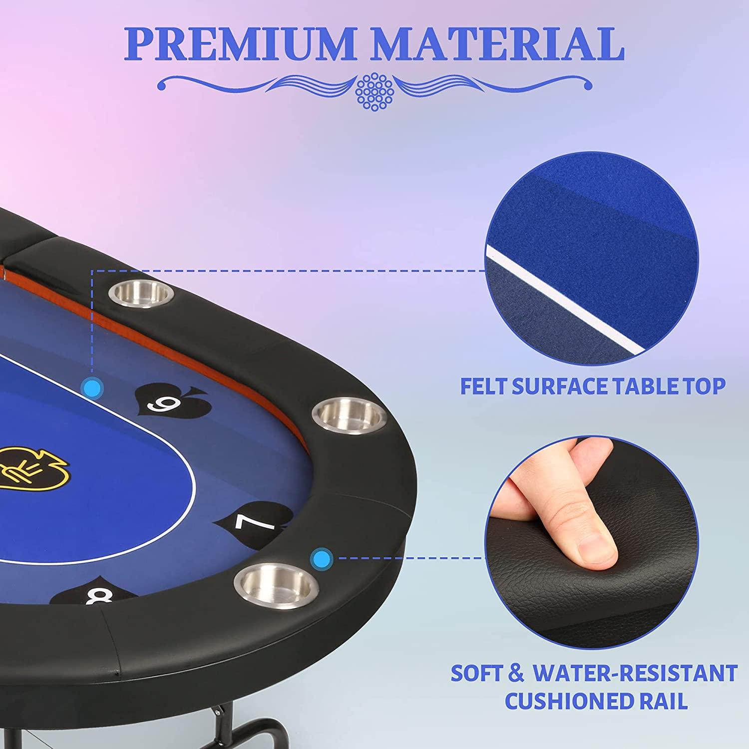 10 Player Poker Folding Table Casino Style Table with Deep Steel Cup Holder - Bosonshop