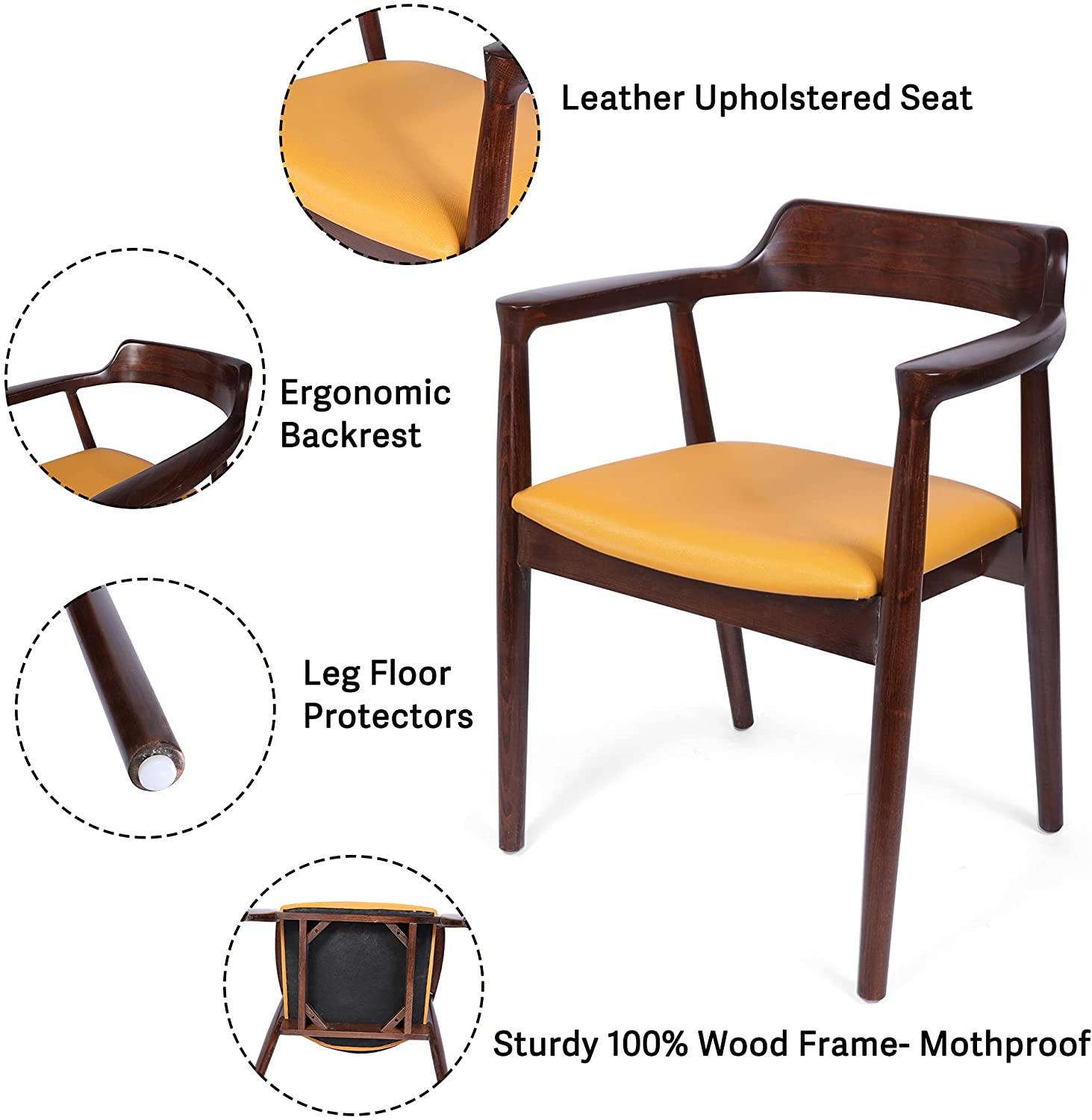 Mid Century Dining Chair Premium Solid Wood Accent Chair for Living Room Bedroom, Fire Retardant & Water Repellent Armchair - Bosonshop