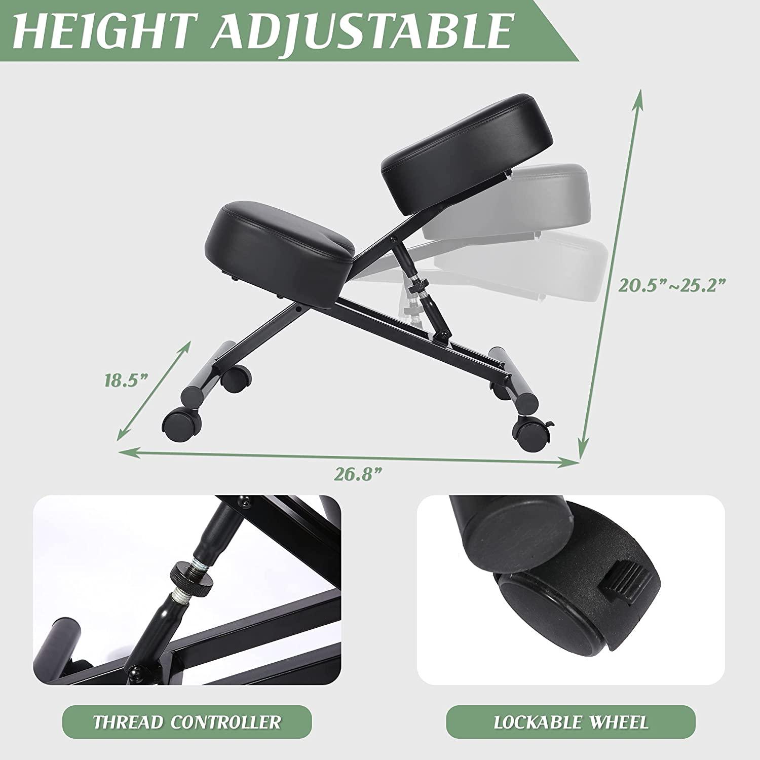 Adjustable Ergonomic Kneeling Chair Stool for Office and Home Angled seat with Lockable Wheel Support, 220LBS - Bosonshop