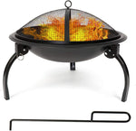 Fire Pit, 21'' Outdoor Patio Steel Fire Pit Wood Burning BBQ Grill Firepit Bowl with Round Mesh Spark Screen Cover Fire Poker - Bosonshop