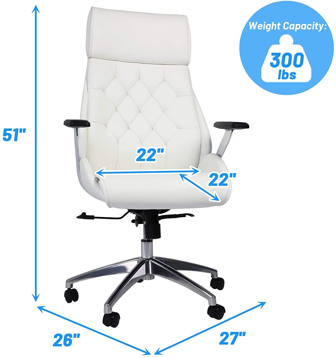 White Office Chair Ergonomic Leather High Back Heavy Duty Executive Chairs Adjustable Lock Position 360 Degree Swivel - Bosonshop