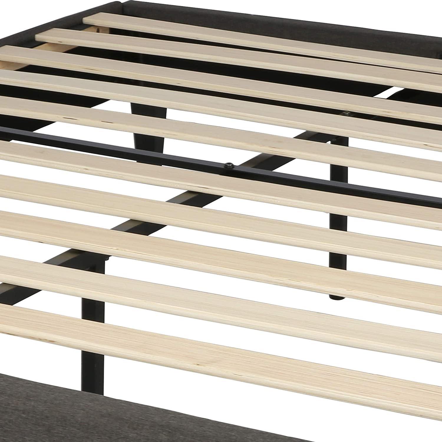 14 Inch Upholstered Platform Bed Frame Mattress Foundation with Wood Slat Support No Box Spring Needed Dark Gray (Queen) - Bosonshop