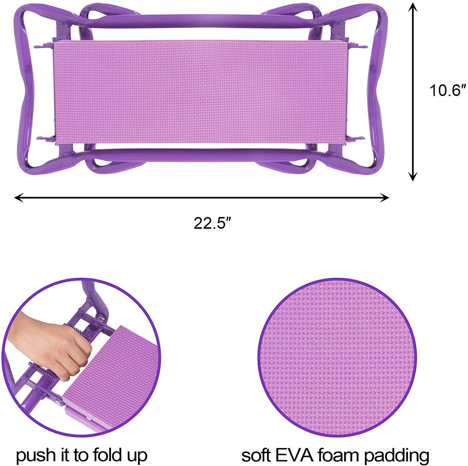 Garden Kneeler and Seat Folding Kneeling Bench Stool with Tool Pouches Soft EVA Foam for Gardening, Purple - Bosonshop