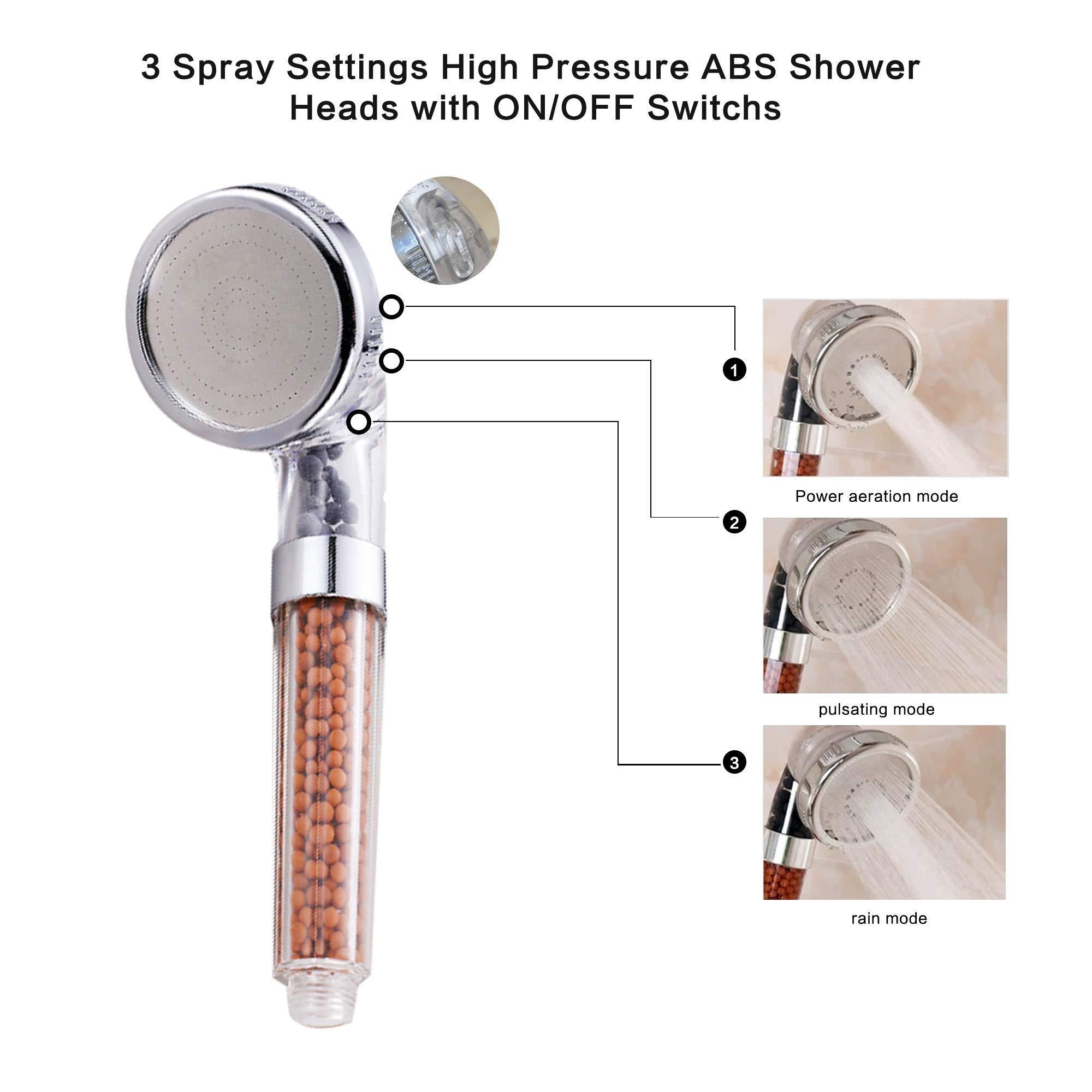 Filtered Anion Shower Head High Pressure & Save Water Multi Function Shower Head  With 3 Spray Settings For Bathroom - Bosonshop
