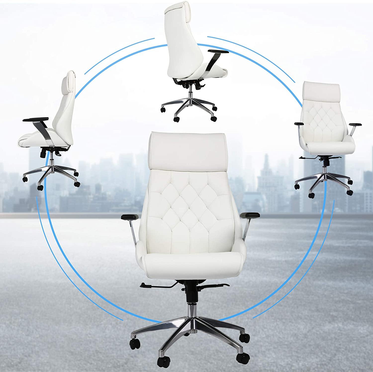 White Office Chair Ergonomic Leather High Back Heavy Duty Executive Chairs Adjustable Lock Position 360 Degree Swivel - Bosonshop