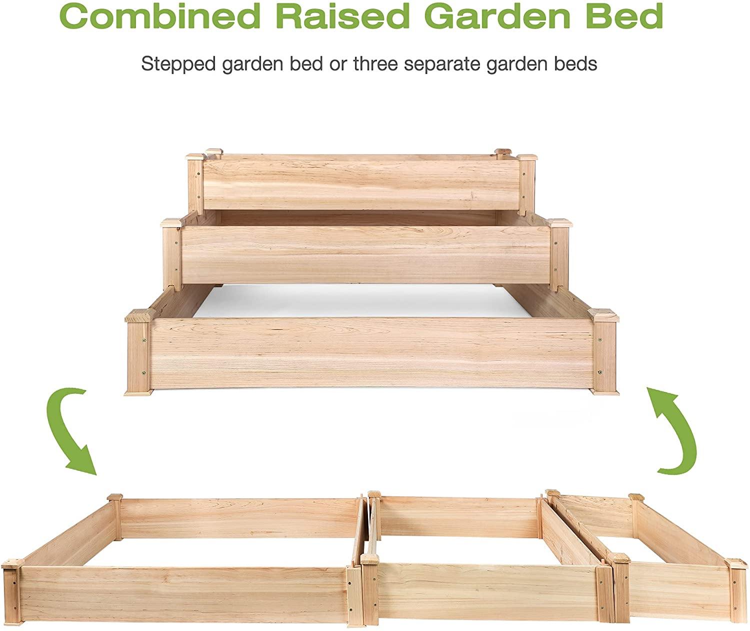 3 Tier Raised Garden Bed Kit Wooden Planter Box Heavy Duty Solid Fir Wood, 47" x 47" x 21" - Bosonshop