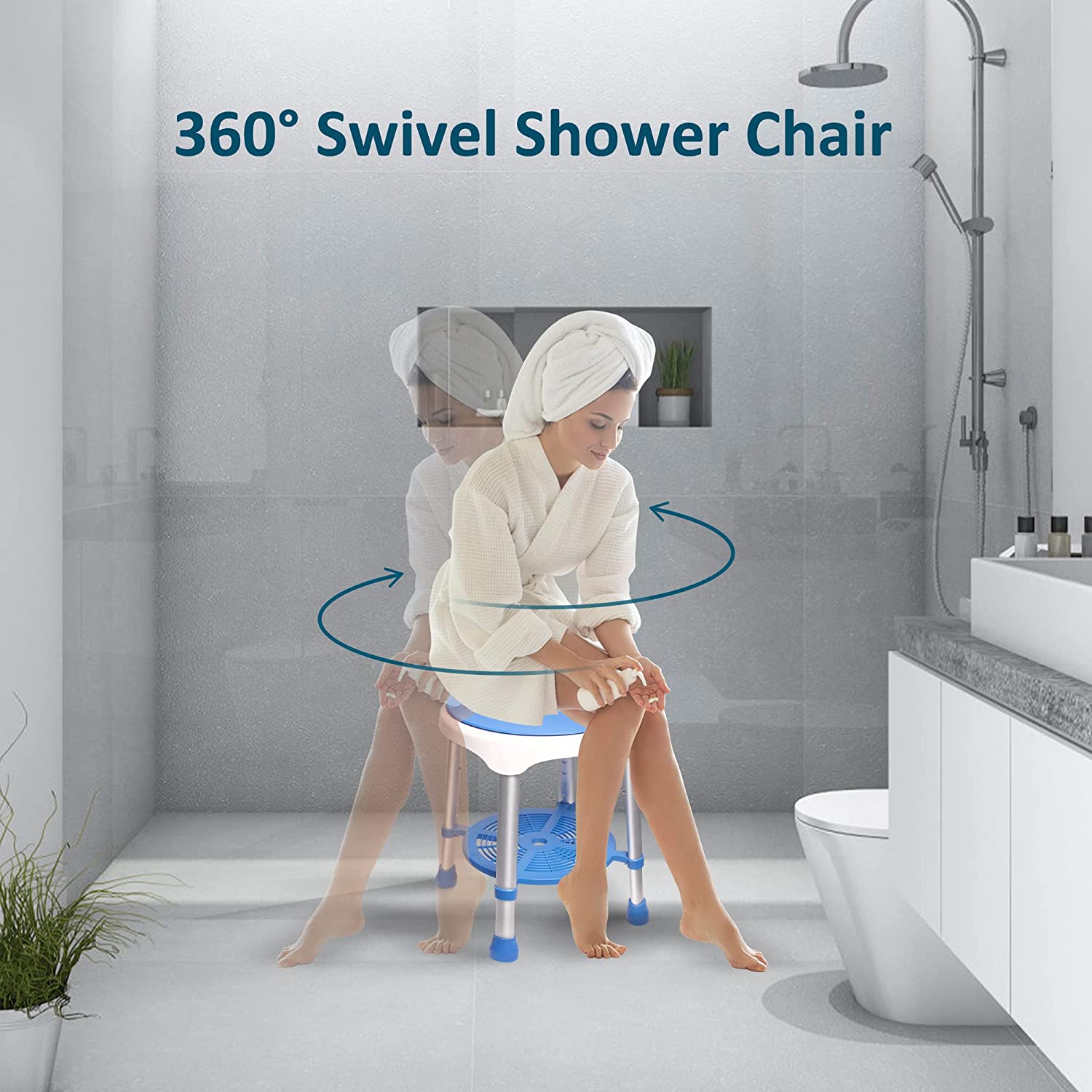 360 Degree Adjustable Rotating Shower Seat Swivel Shower Chair for Inside Shower, Seniors, Disabled with 5 Adjustable Height