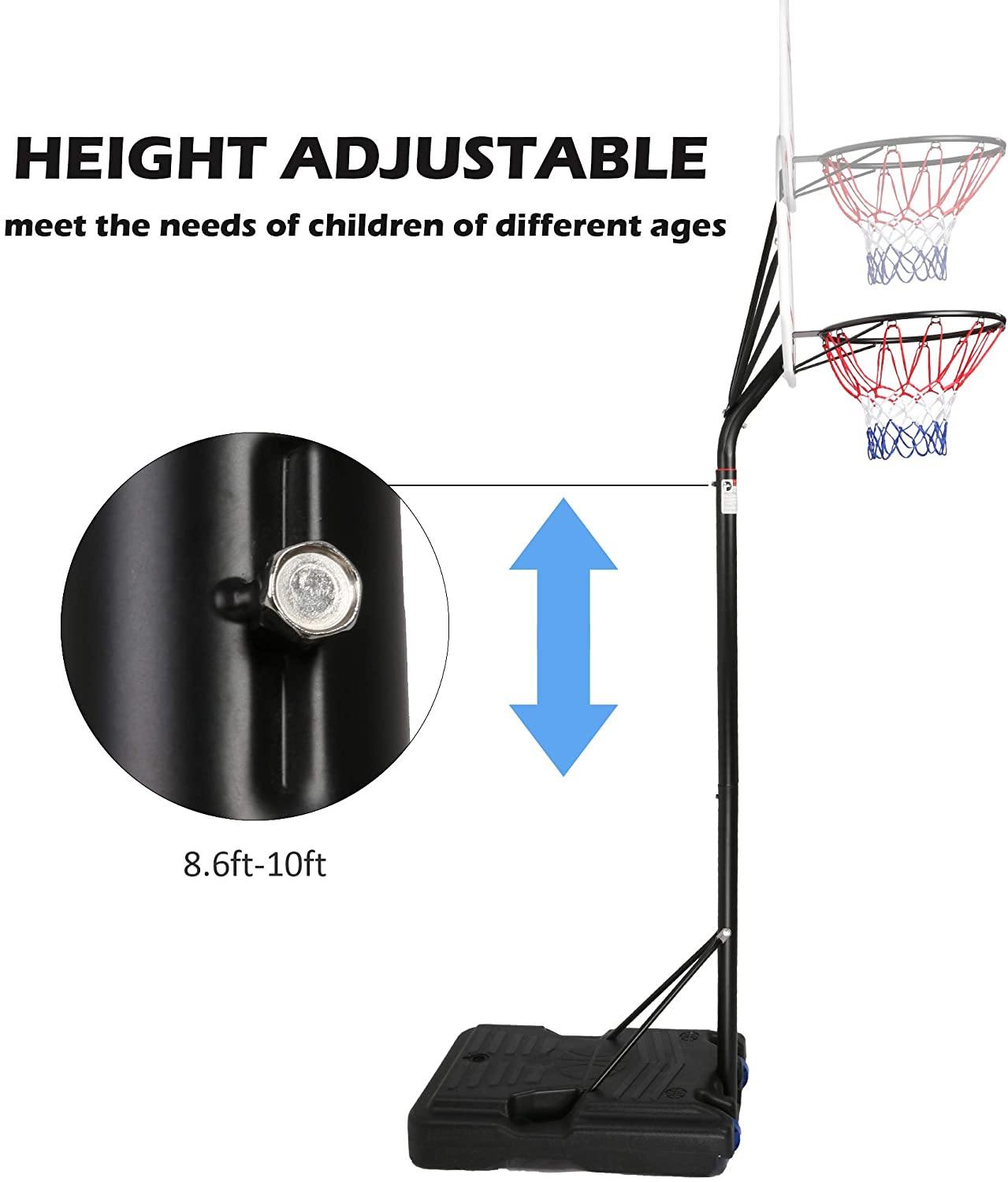 Basketball Hoop for Kids and Family Indoor and Outdoor Portable Basketball Goal System Height Adjustable 8.6ft-10ft - Bosonshop