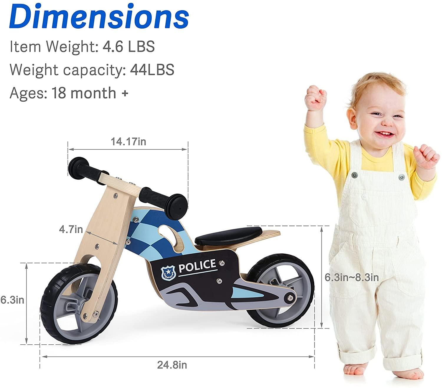 Kid 2 Wheels Wooden Police Running Balance Bicycle without Pedal - Bosonshop