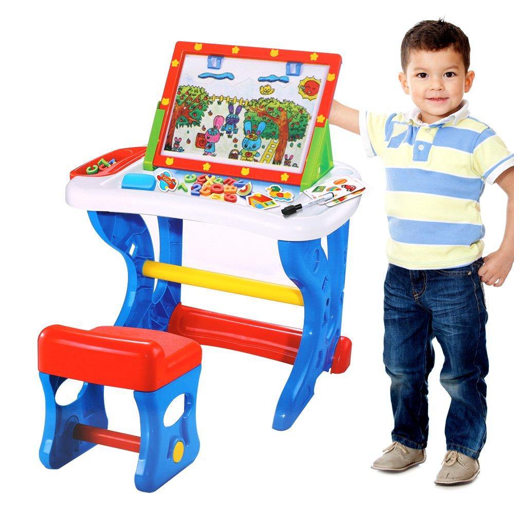 Bosonshop Deluxe Preschool Toys Learning Painting Desk Writing Board with Kids Chair and Easel