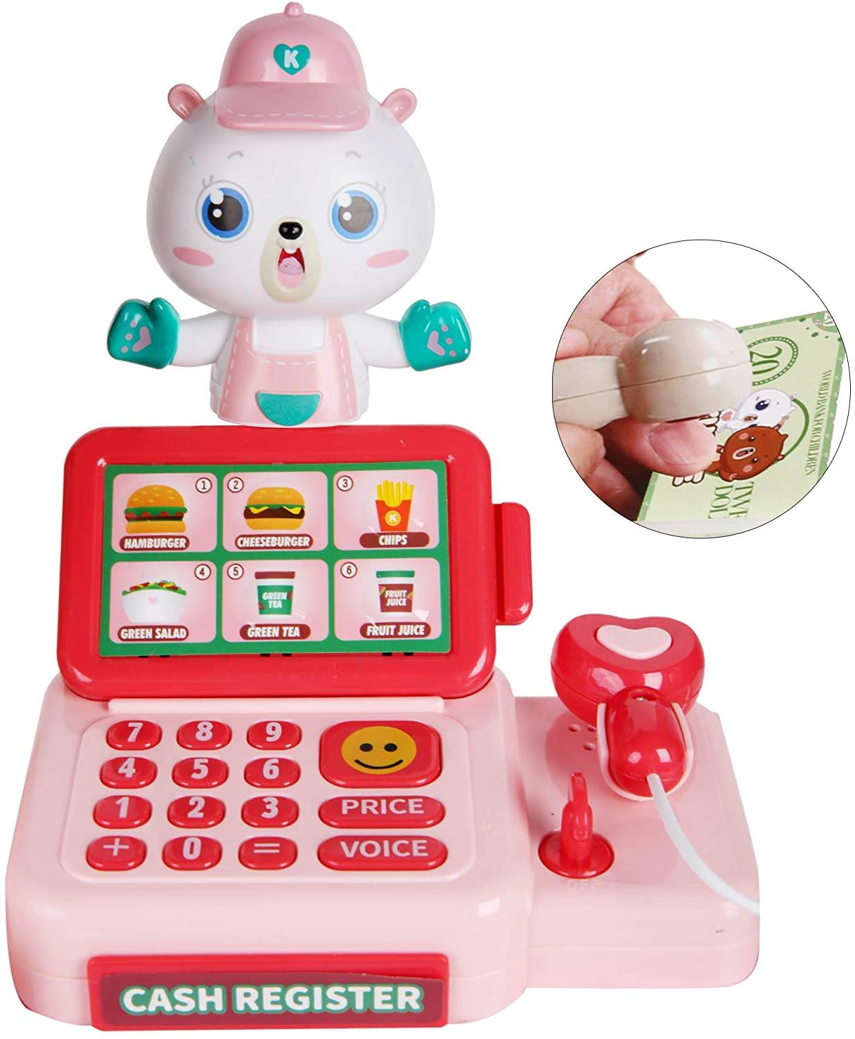 Kids Pretend Play Restaurant Set Interactive Vending Machine Game Play Calculator Cash Register Powered by USB Charge or Batteries - Bosonshop