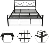 14" Metal Platform Bed Bed Frame and Headboard with Frosted Iron Frame, Under Bed Storage, Noise Free, No Box Spring Needed - Bosonshop