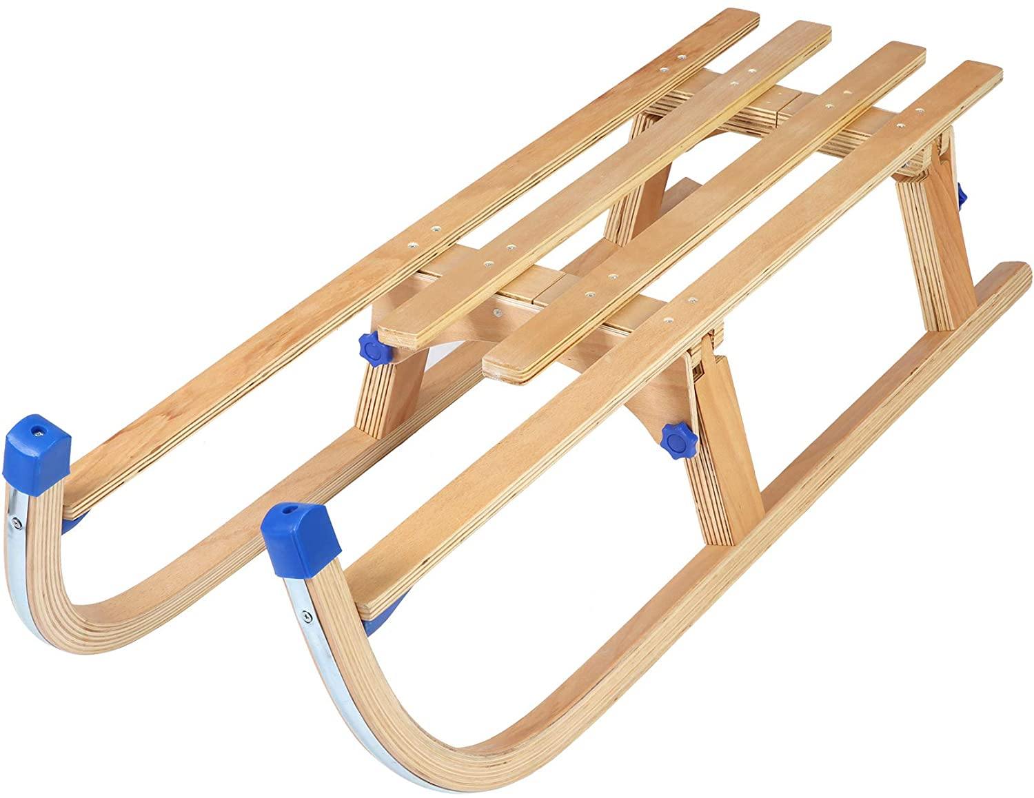 Sled Wooden Foldable For Kids And Adult Outdoor Play With A Pulling Rope 42 inch Weight Capacity With Blue Bracket, 220lbs - Bosonshop