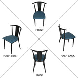Industrial Dining Chairs Set of 2, High Back Black Iron Chair Frame with PU Leather Upholstered Seat, Blue - Bosonshop