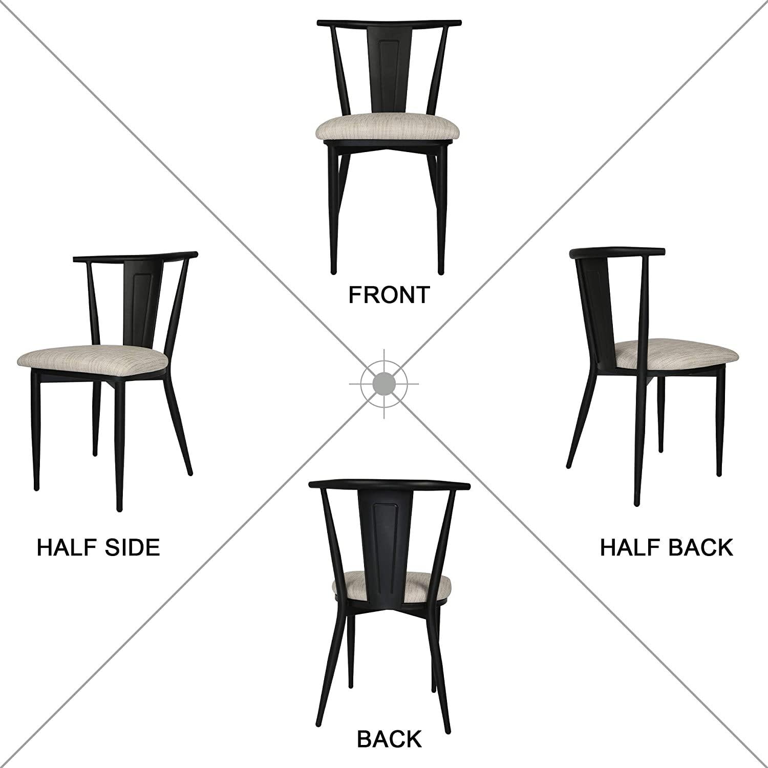 Industrial Dining Chairs Set of 2, X-Shaped Back Dark Brown Metal Chair Frame with PU Leather Upholstered Seat, White - Bosonshop