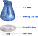 Humidifiers for Bedroom Quiet Ultrasonic Cool Mist Humidifier 2.5L with Auto Shut-Off, Night Light and Adjustable Mist Output, Less Than 30dB, Blue - Bosonshop