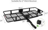 60” x 24” x 6.5” Hitch Mounted Folding Cargo Carrier, 500LBS Capacity Heavy Duty Basket Rack, Fit 2" Receiver Hitch - Bosonshop