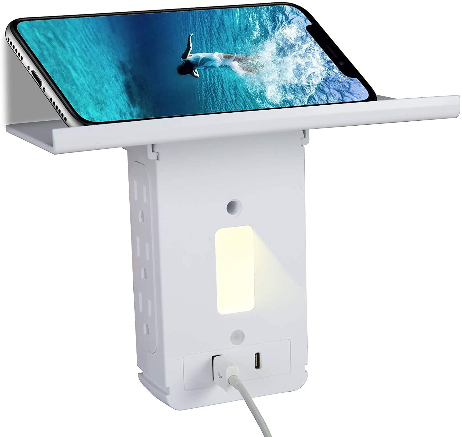 Socket Shelf Outlet-2 Pack Surge Protector Extender Multiple Outlet Wall Plug with USB A+C Ports(3.4A Total), 6 AC Outlets, Removable Outlet Shelf - Bosonshop