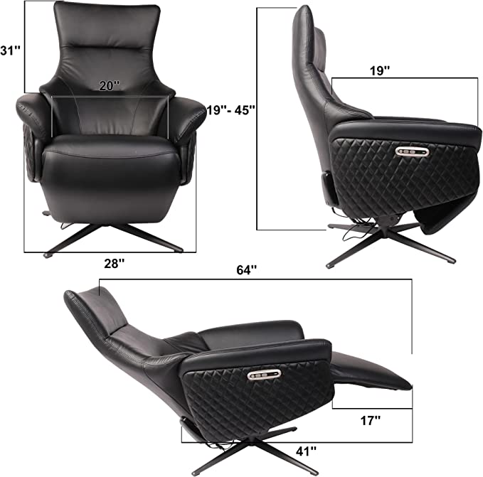 Power Recliner Lounge Chair Single - Swivel Leather Electric Recliner Press Control Adjustable Headrest Zero Gravity, Black