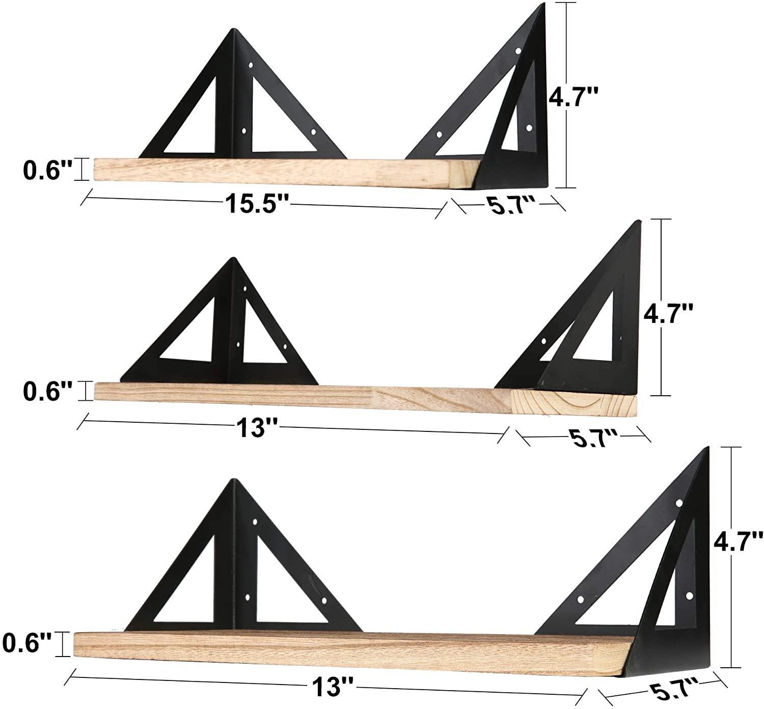 Floating Wall Shelves Rustic Floating Shelf Wall Mounted Set of 3 for Bathroom Bedroom Living Room Kitchen |Easy to Install, Decoration and Storage - Bosonshop