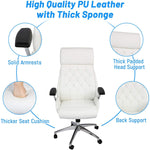 White Office Chair Ergonomic Leather High Back Heavy Duty Executive Chairs Adjustable Lock Position 360 Degree Swivel - Bosonshop