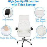 White Office Chair Ergonomic Leather High Back Heavy Duty Executive Chairs Adjustable Lock Position 360 Degree Swivel - Bosonshop