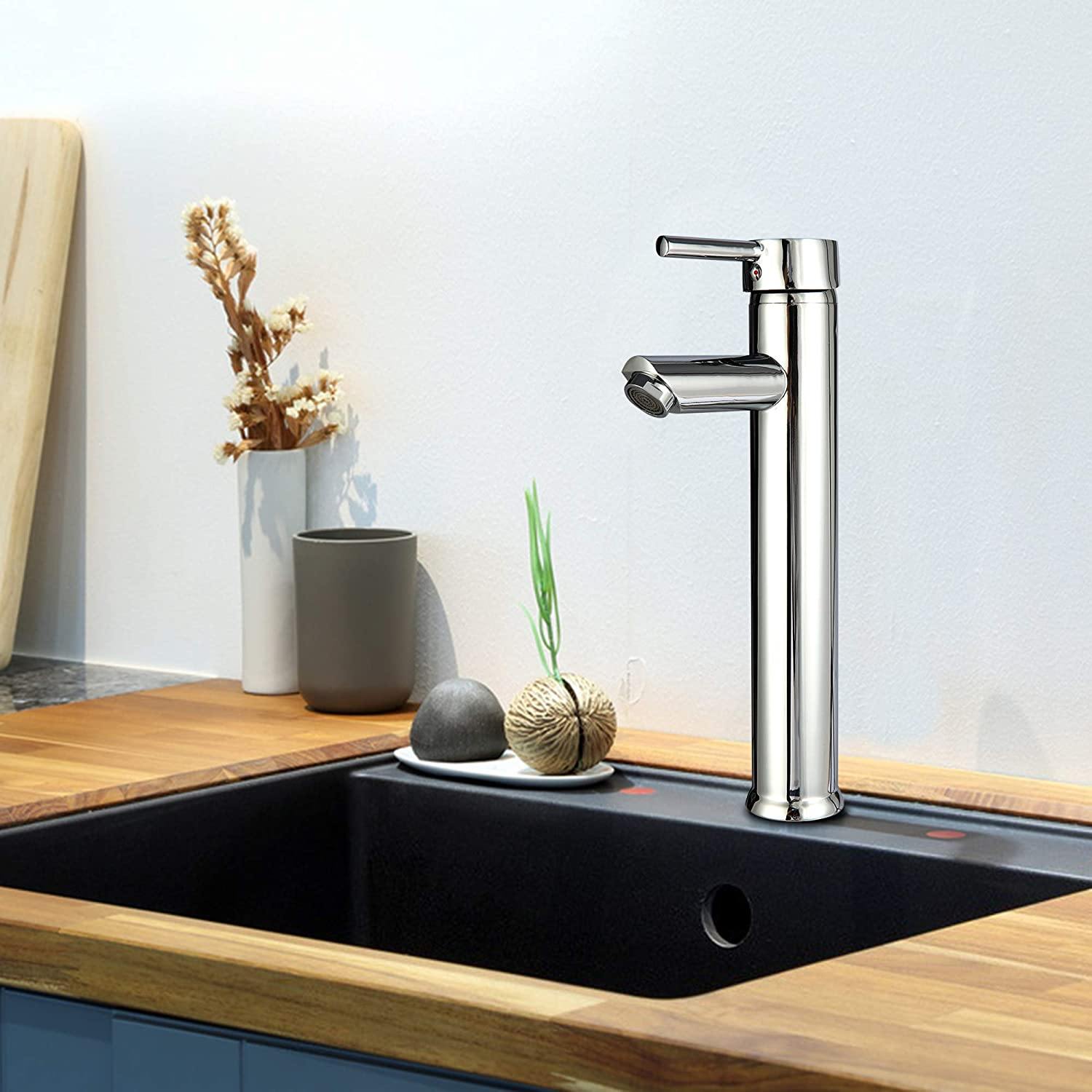 Single Hole Bathroom Vessel Sink Faucet, Single Handle Stainless Steel Tap for Bathroom Rv Wet Bar Sinks, Chrome - Bosonshop