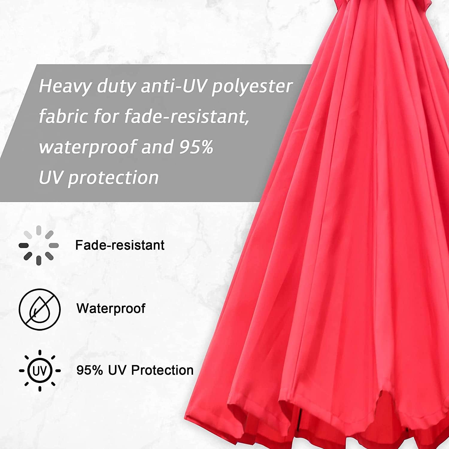 9 Ft Offset Hanging Market Patio Umbrella w/Easy Tilt Adjustment for Backyard, Poolside, Lawn and Garden, Red - Bosonshop