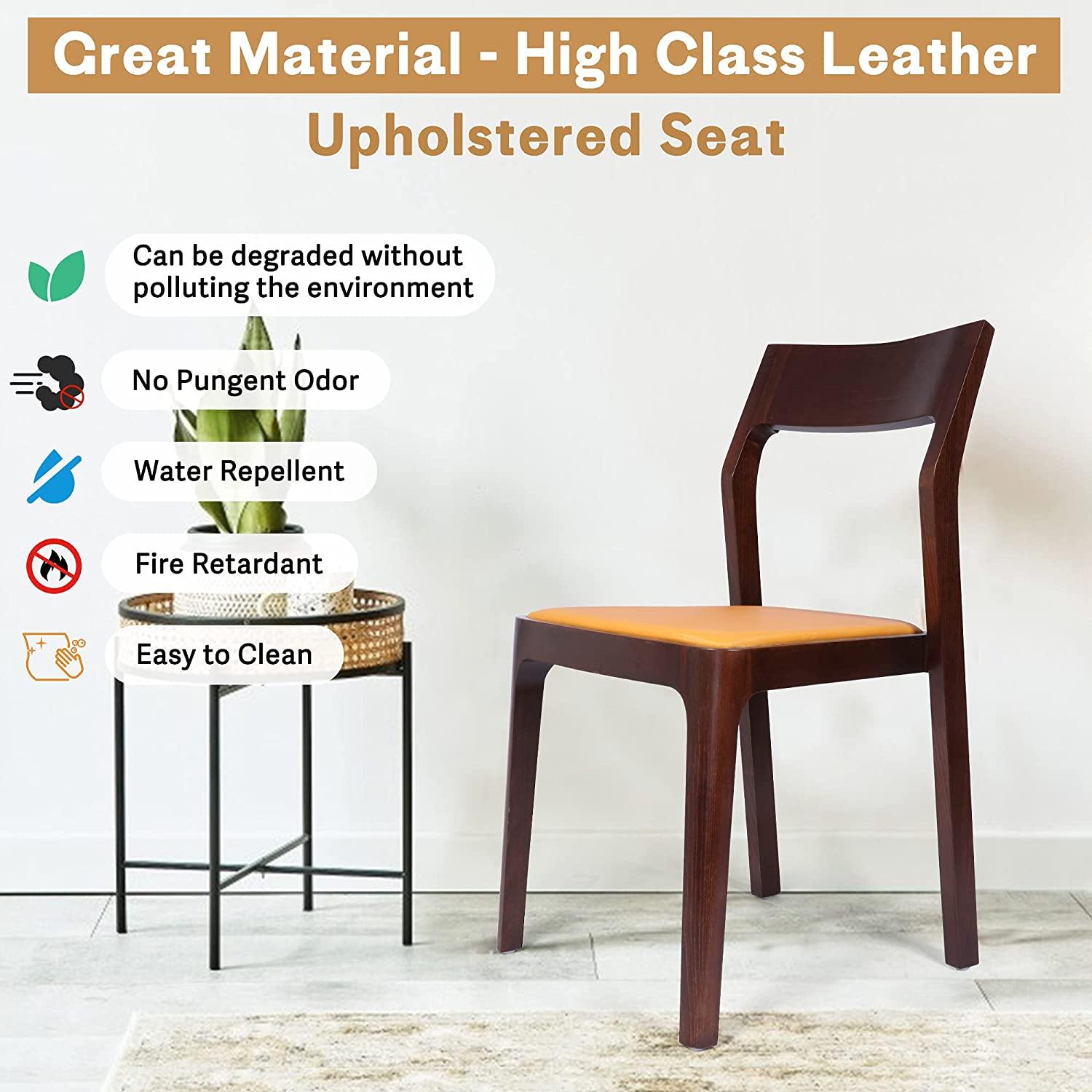 Set of 2 Dining Chair Mid Century Leather and Wood Chair for Living Room Kitchen Bedroom, High-end Modern Armless Accent Chair - Bosonshop