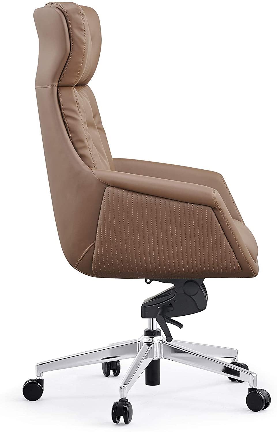 High Back Swivel Chair for Desk with Adjustable Height Handle Office Armchair PU Leather Ergonomic Desk Chair, Brown - Bosonshop