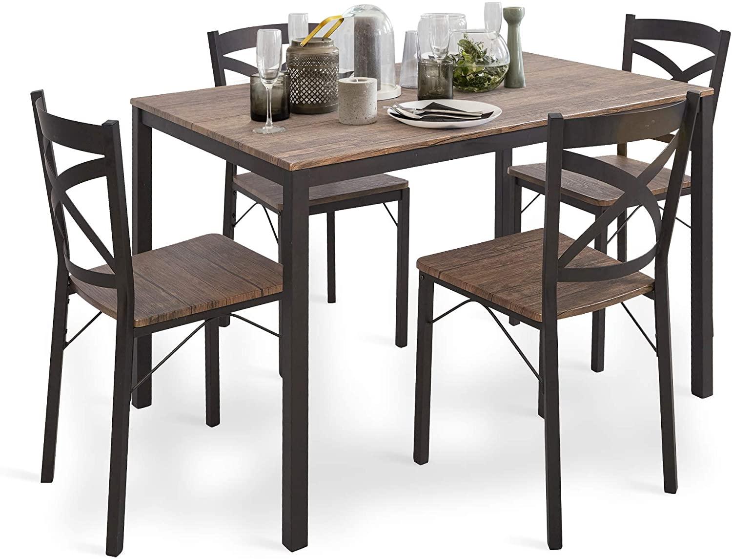5 PC Wood Dining Set Table And Chairs 4 With Metal Legs, Home Kitchen Breakfast Furniture - Bosonshop