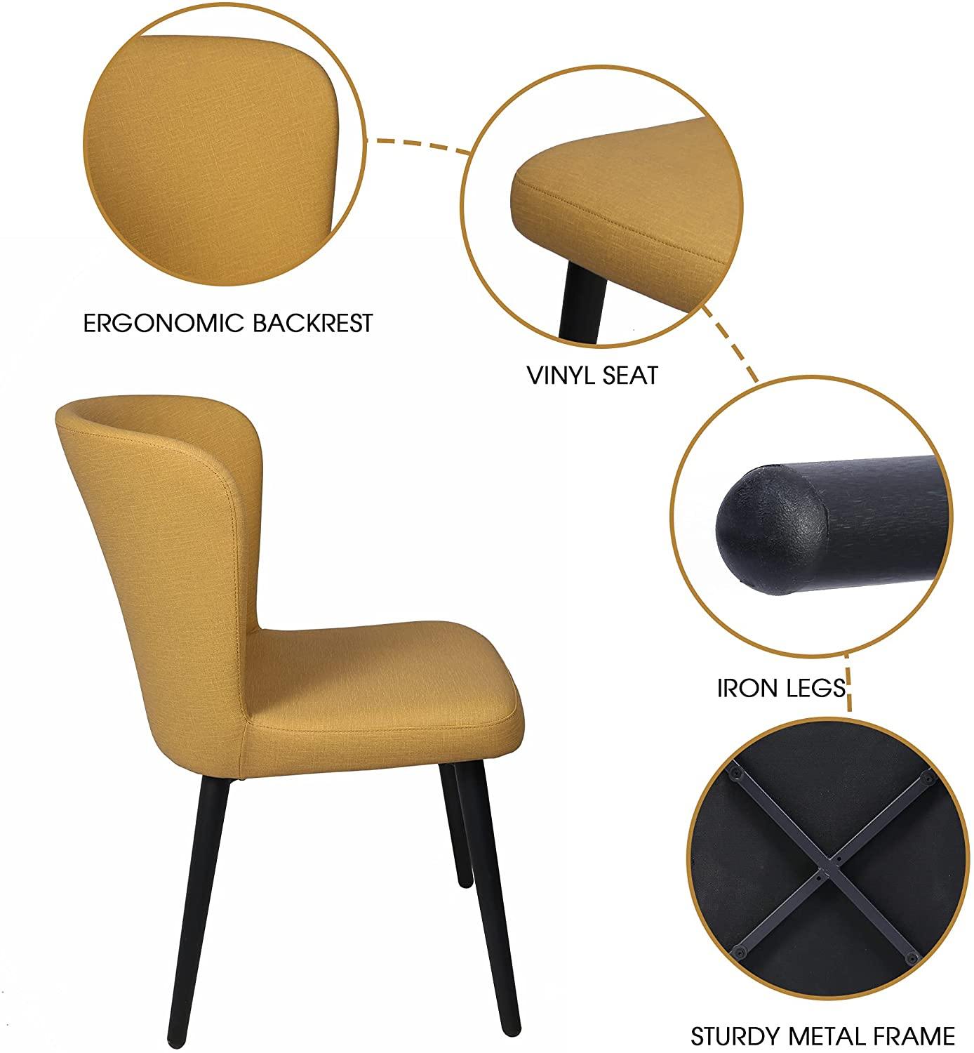 Set of 2 Kitchen Dining Room Chair Leather Chair with Fire Retardant & Water Repellent Vinyl Seat, 400 LBS Weight Capacity Mustard - Bosonshop