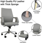 Executive Office Chair Ergonomic Leather Home Office Chair Comfortable Adjustable Lock Position Desk Chair Grey - Bosonshop