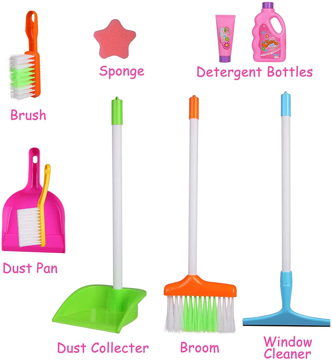 Kids Cleaning Set 7 Piece with Brush Broom Dust Pan Sponge Pretend Play Toy Cleaning Set for Toddler 3 Year Old Girls Boys - Bosonshop