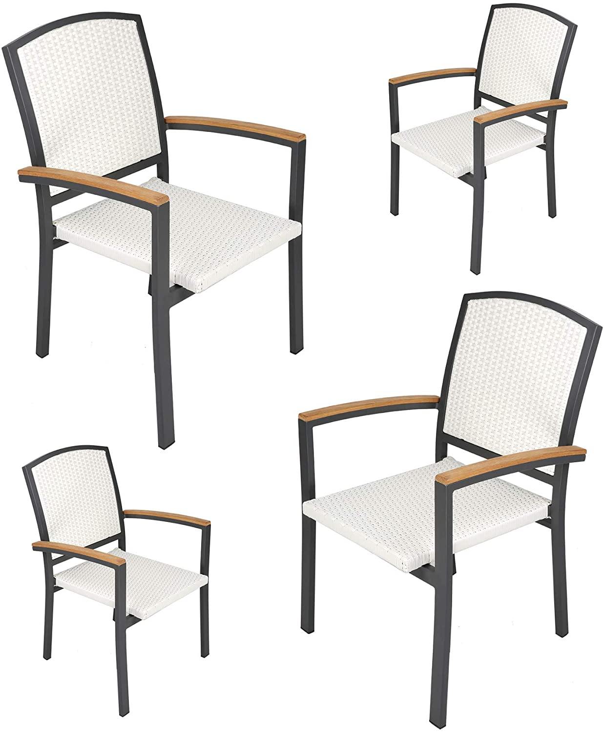 Outdoor Patio All Weather PE Rattan Dining Chairs with Aluminum Alloy Frame, Set of 4 Stackable Patio Garden Furniture - Bosonshop