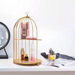 2-Tier Dessert Cupcake Stand Bird Cage Shaped Cake Stands Jewelry Display Holder Dessert Cupcake Stand Desktop Makeup Organizer Rack, Golden - Bosonshop