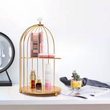 2-Tier Dessert Cupcake Stand Bird Cage Shaped Cake Stands Jewelry Display Holder Dessert Cupcake Stand Desktop Makeup Organizer Rack, Golden - Bosonshop