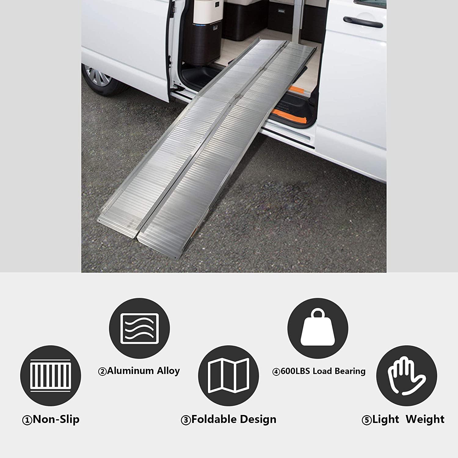 Portable Wheelchair Ramp 10Ft, Add to Your Independence, 600 LBS Capacity, Folding Aluminum Alloy Ramp - Bosonshop