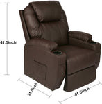 Single Recliner Chair with Massage & Heating Ergonomic Lounge Massage Sofa Power Lift with 2 Cup Holder Home Theater Seat, PU Leather, Brown - Bosonshop