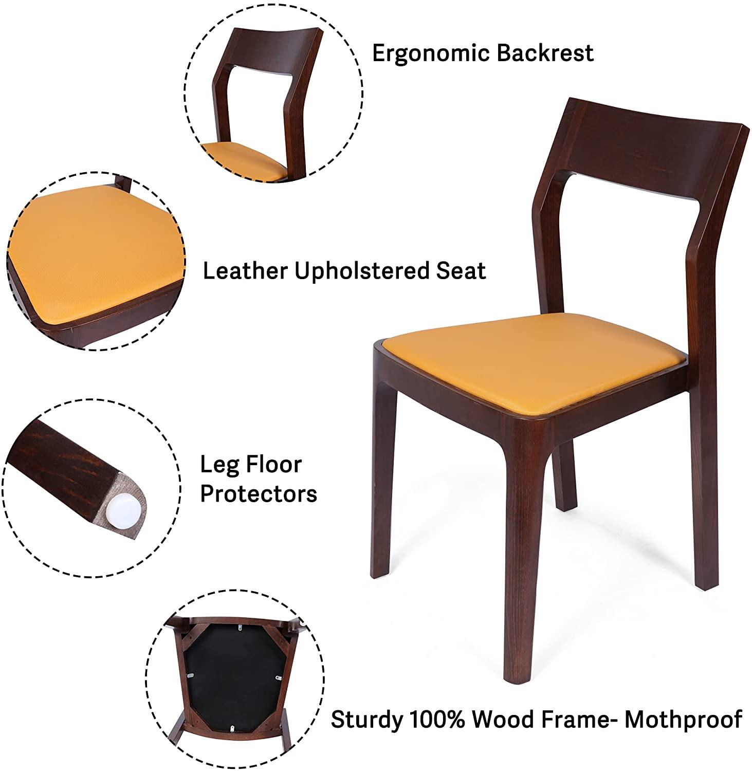 Set of 2 Dining Chair Mid Century Leather and Wood Chair for Living Room Kitchen Bedroom, High-end Modern Armless Accent Chair - Bosonshop