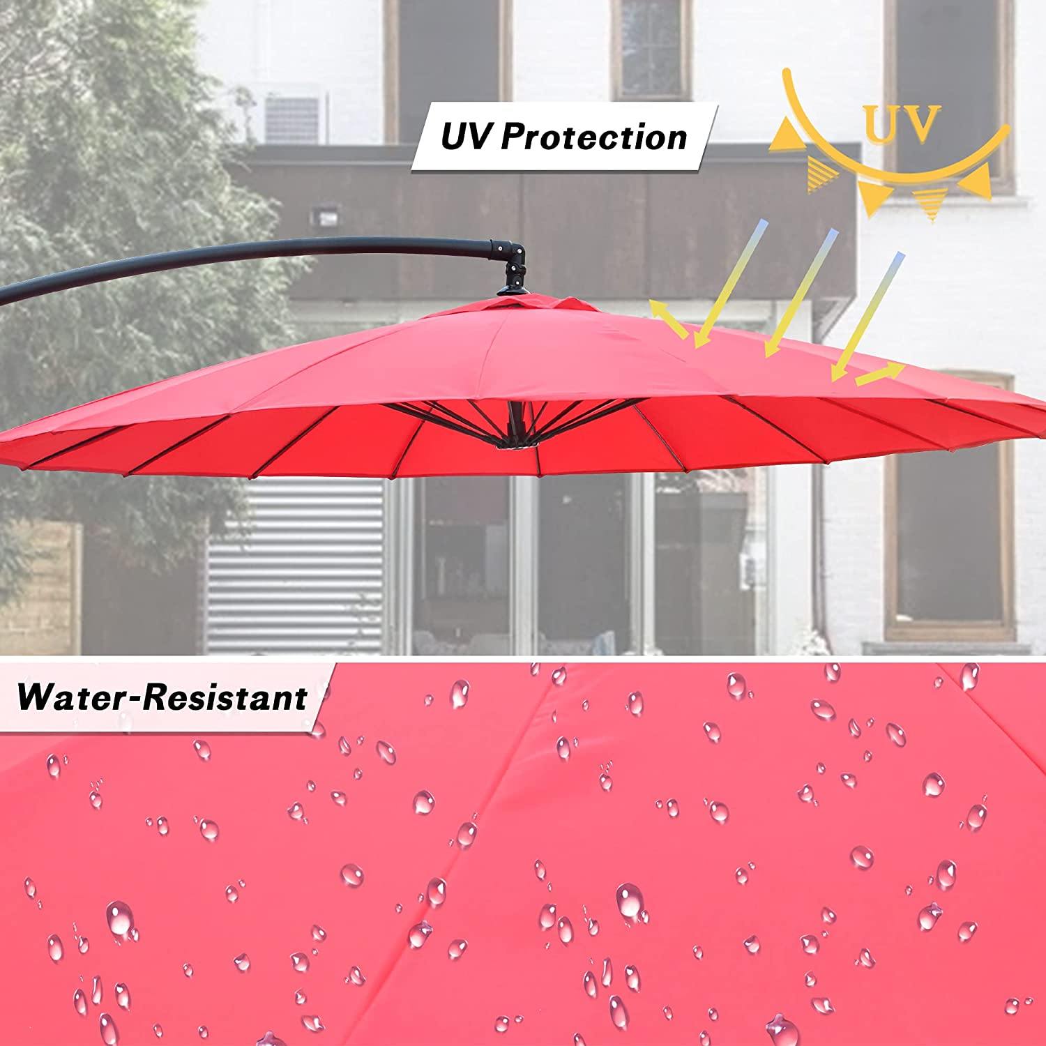 9 Ft Offset Hanging Market Patio Umbrella w/Easy Tilt Adjustment for Backyard, Poolside, Lawn and Garden, Red - Bosonshop