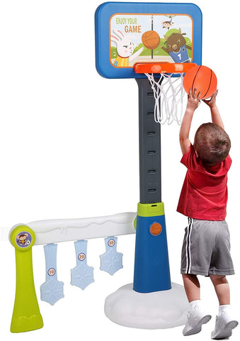 Basketball Hoop for Toddlers Kids 2-in-1 Sports Activity Center Height Adjustable Basketball Goal with Soccer Goal, Infant Indoor and Outdoor Toys - Bosonshop